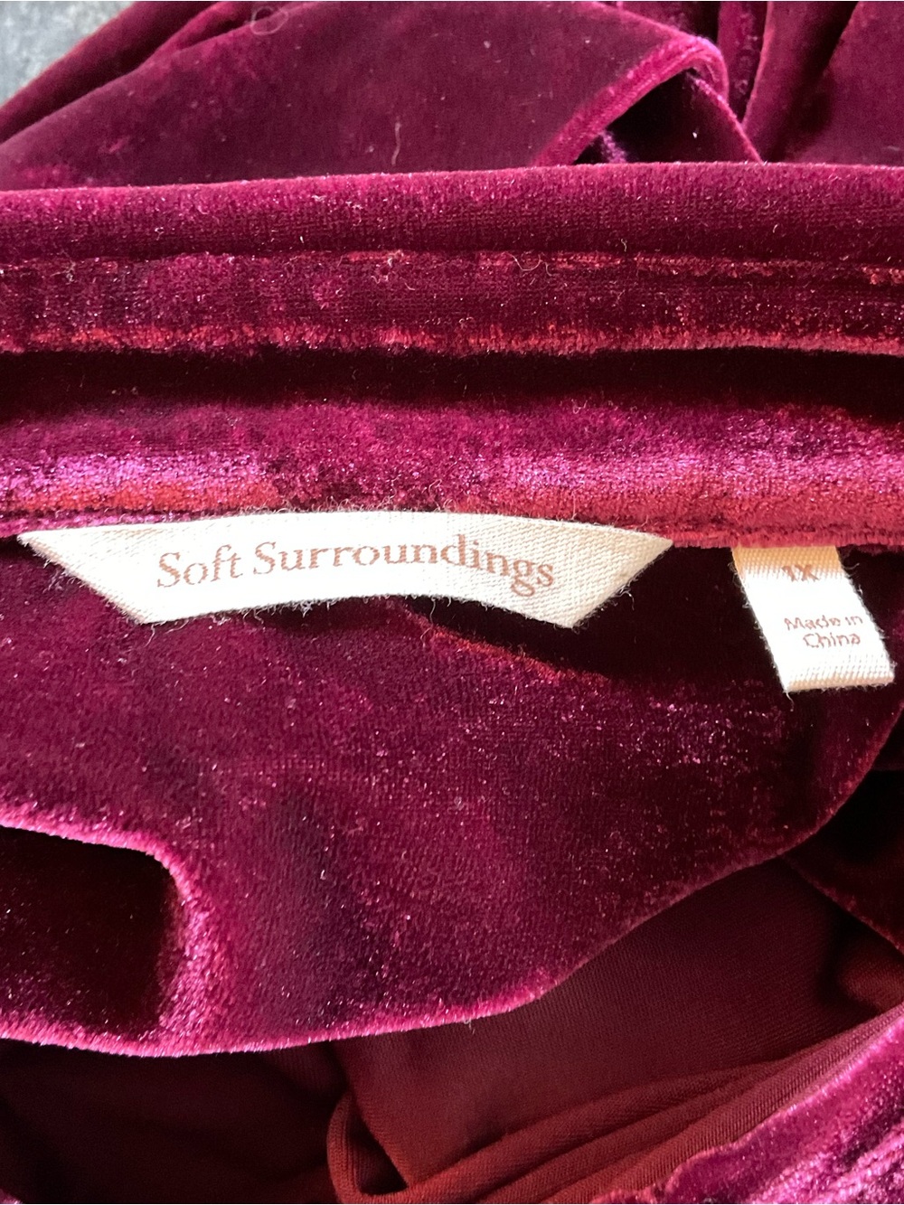 Soft Surroundings Verona Tunic Top Velvet Burgundy Red Plus 1X Pintuck Ruffle - Picture 7 of 8